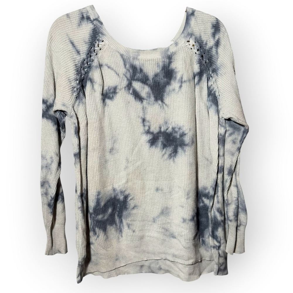 American Eagle Outfitters Womens XL Tie Dye Knit Sweater Gray Blue Braided Trim